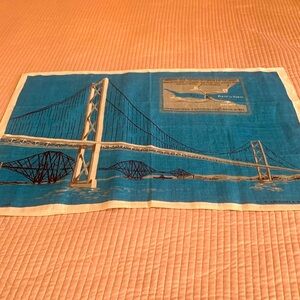 Vintage Scottish Linen Tea Towel Forth Road Bridge 1964